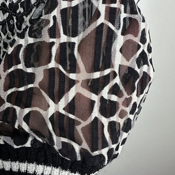90s Y2K Black White VNeck Elastic Top Semi-sheer Sequin Animal Print Whimsy Goth - Picture 5 of 10